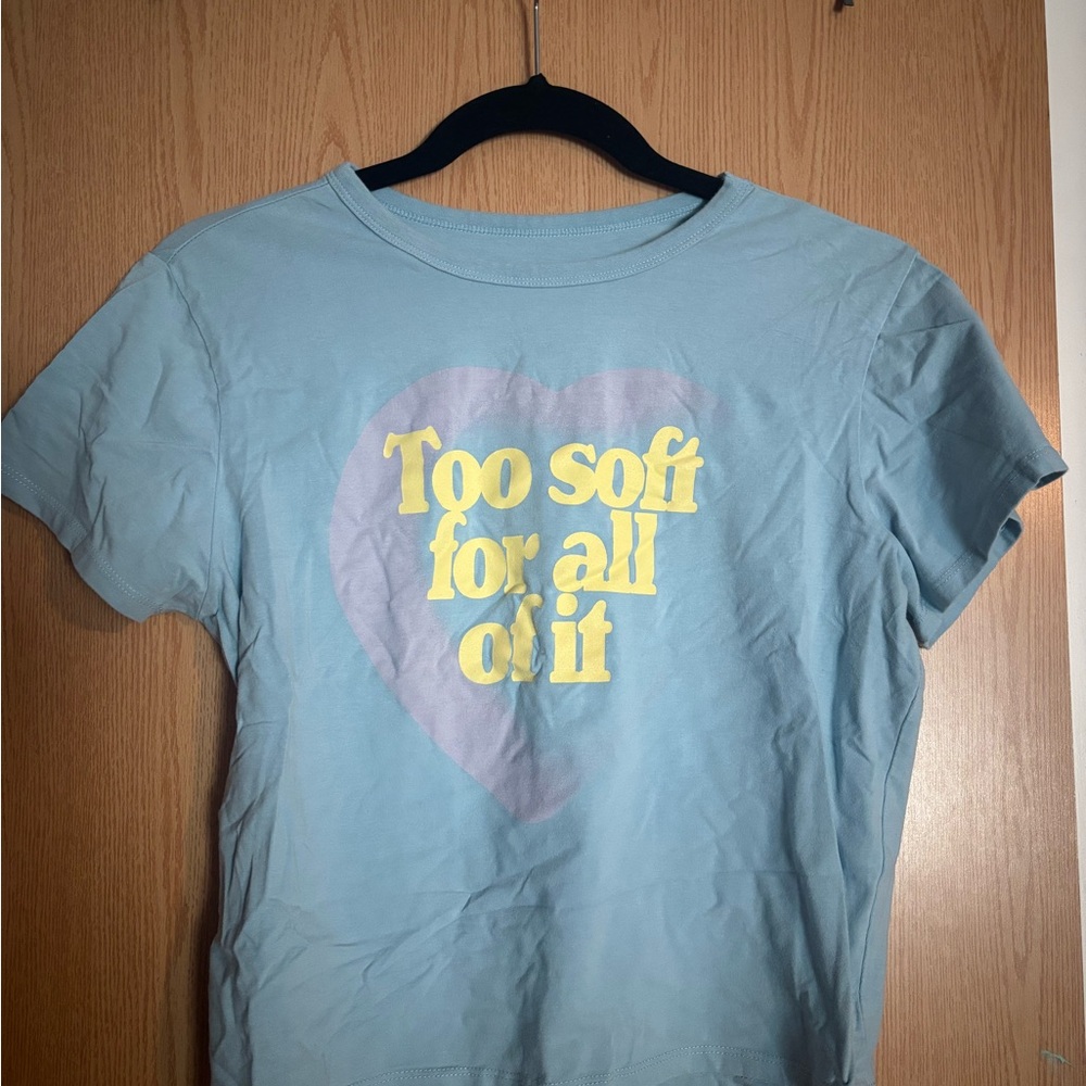 Taylor Swift Blue Crop Top with Yellow Text